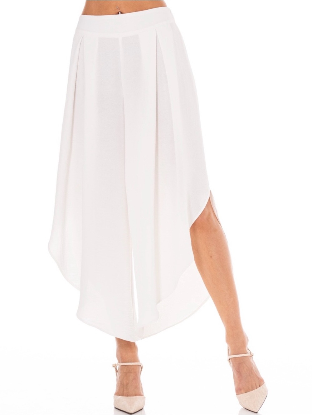 Amalfi Breeze White Asymmetrical Wide-Leg Pants